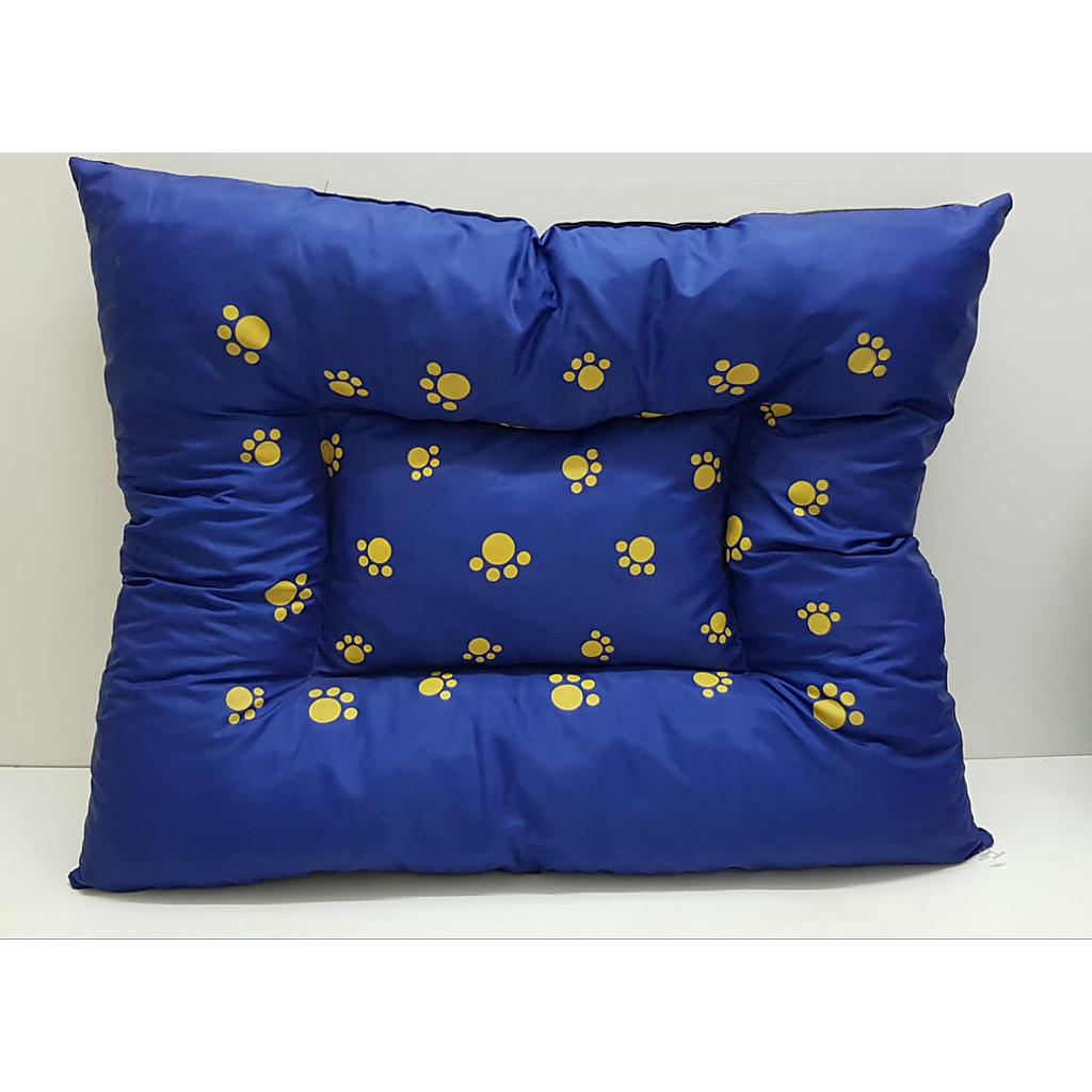 colchoneta chica tipo cuerina azul con huellas amarillas