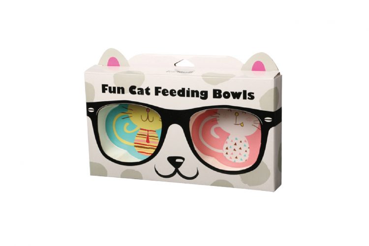 FUN FEEDING BOWLS PINK &amp; GREEN CAT