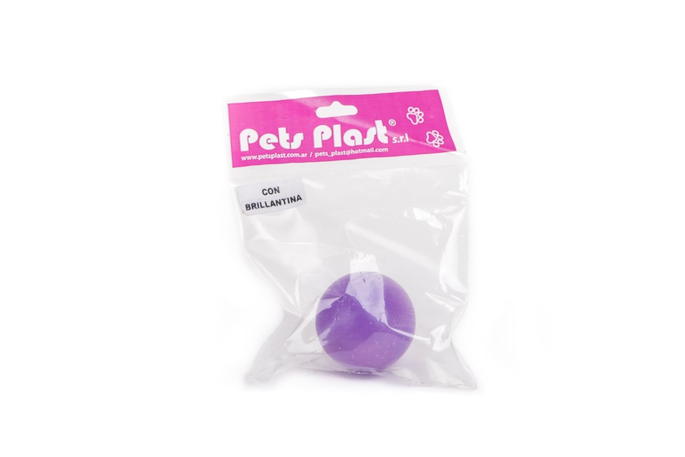 PELOTA DE PLASTICO CON BRILLANTINA MEDIANA- PETS PLAST