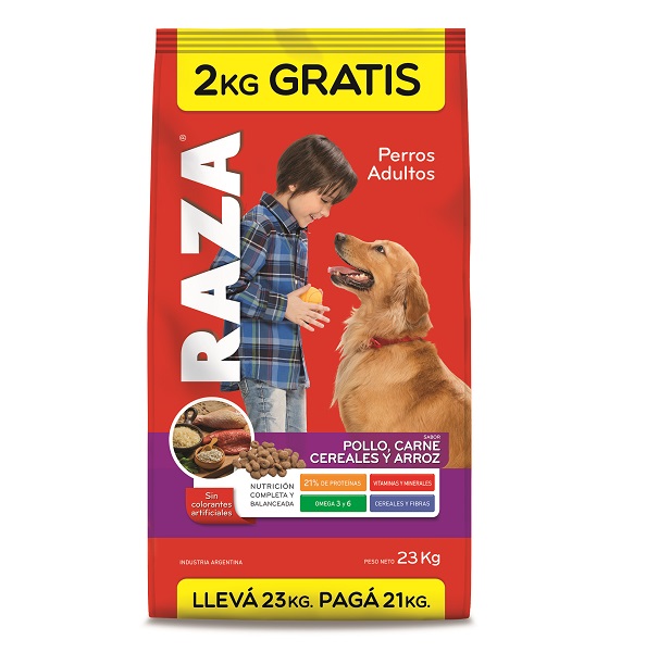 PERROS POLLO CEREALES Y ARROZ KILOS GRATIS 21KG+2KG RAZA