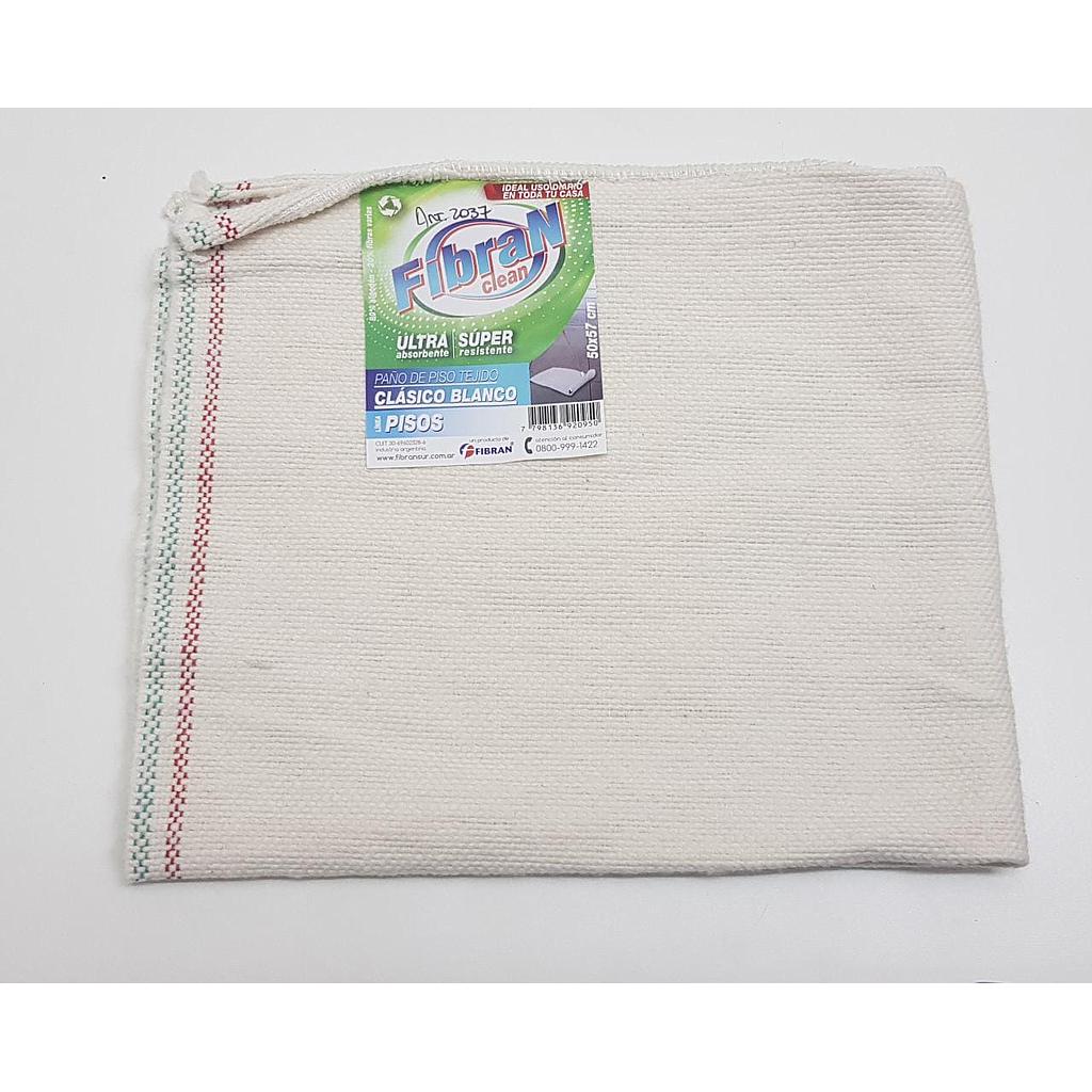 Trapo De Piso Tejido Blanco Clasico Fibran Clean De 50 X 57 Cm