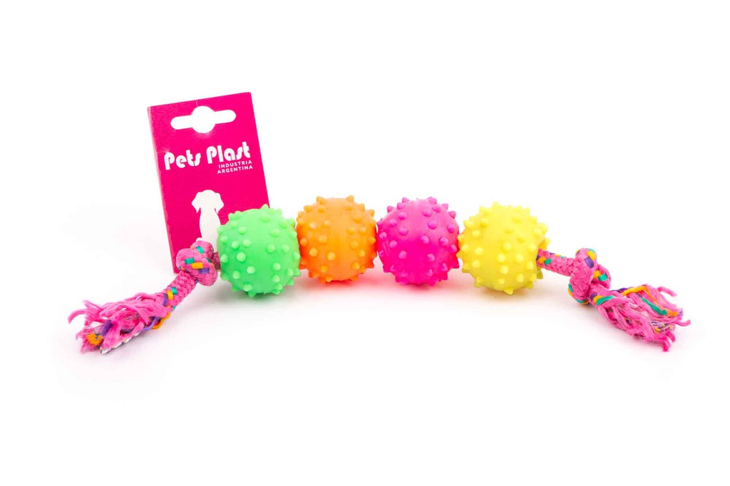 PELOTA PUAS DE GOMA X4 SOGA ALPINA 8MMX45CM S1004 - PETS PLAST