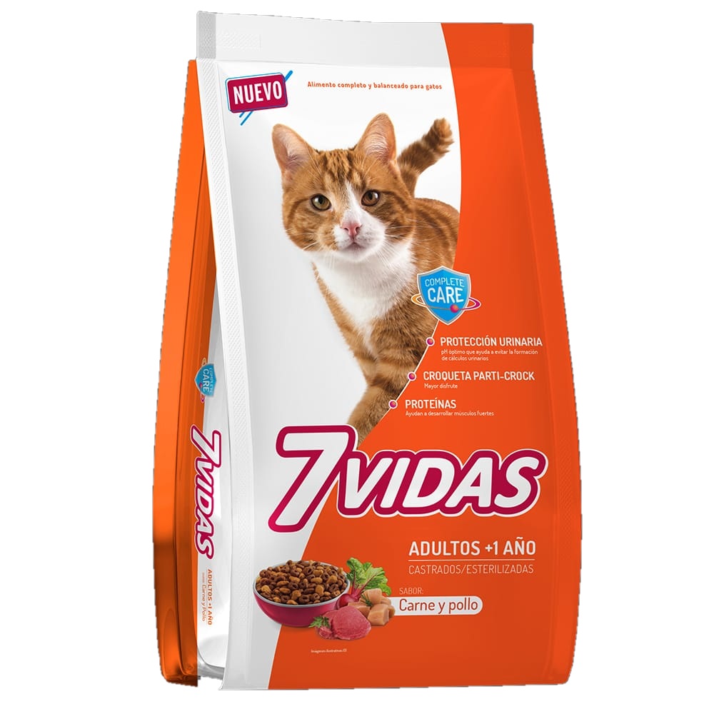 7 VIDAS Gatos Adultos Sabor Carne y Pollo x 1,5 KG.