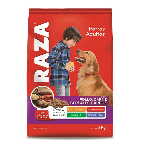 PERROS ADULTOS POLLO CARNE CEREALES ARROZ 8 KG. - RAZA