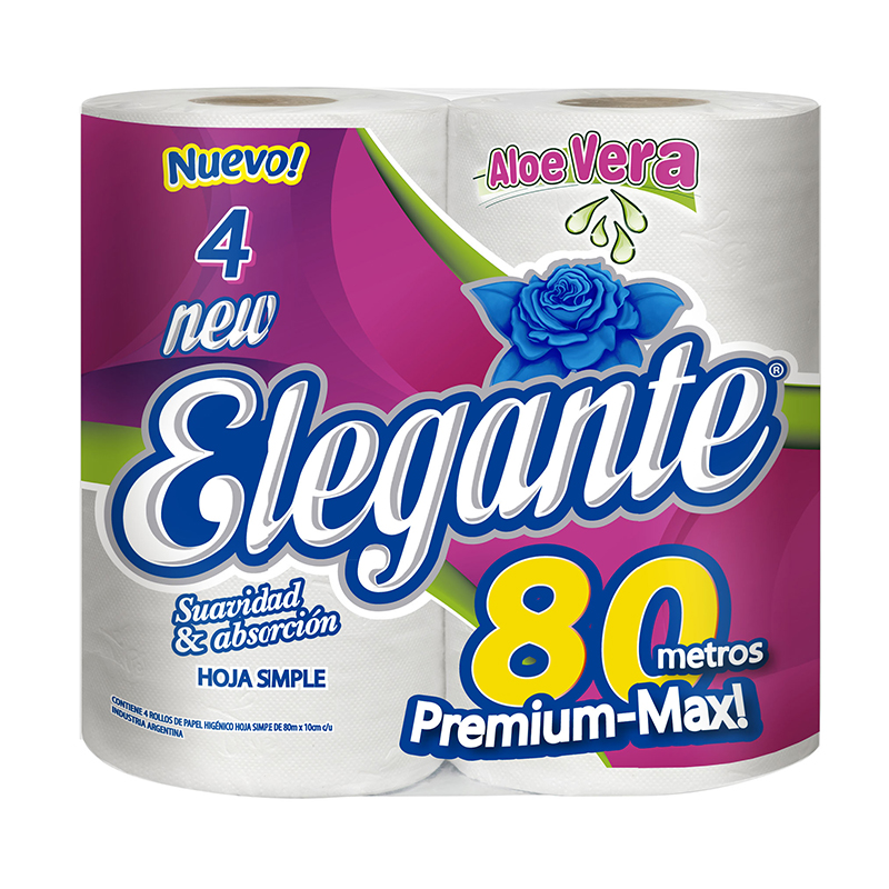 PAPEL HIGIENICO ELEGANTE C/ALOE  10x4x80MTS         